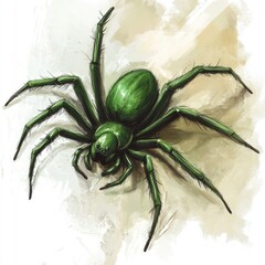 Detailed illustration of a vibrant green spider