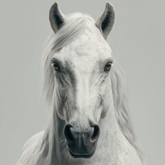 Ethereal Creature: White Horse's Horned Majesty and Serene Beauty Captured in Stunning Portrait
