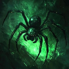 Large, dark spider with glowing green aura