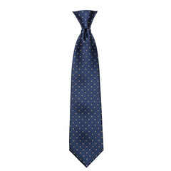 Elegant navy blue tie with small, golden-yellow polka dots.