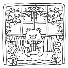 Furry Blossoms – Cute and Easy Coloring Pages for Teens and Adults | Whimsical Animal & Floral Designs Line art vector illustration | Print | Animal Coloring page | Blossoms Coloring Page