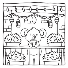 Furry Blossoms – Cute and Easy Coloring Pages for Teens and Adults | Whimsical Animal & Floral Designs Line art vector illustration | Print | Animal Coloring page | Blossoms Coloring Page