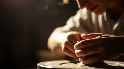 Artisan Potter Shaping Clay on Pottery Wheel Hands-on Craft