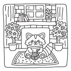 Furry Blossoms – Cute and Easy Coloring Pages for Teens and Adults | Whimsical Animal & Floral Designs Line art vector illustration | Print | Animal Coloring page | Blossoms Coloring Page