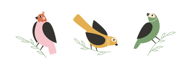 Beautiful and cute birds set. Hand drawn vector birds for greeting cards, posters or t-shirts.