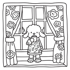 Furry Blossoms – Cute and Easy Coloring Pages for Teens and Adults | Whimsical Animal & Floral Designs Line art vector illustration | Print | Animal Coloring page | Blossoms Coloring Page