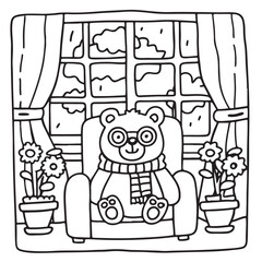 Furry Blossoms – Cute and Easy Coloring Pages for Teens and Adults | Whimsical Animal & Floral Designs Line art vector illustration | Print | Animal Coloring page | Blossoms Coloring Page
