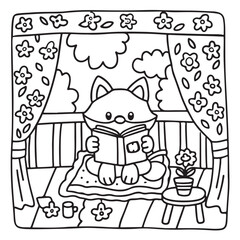 Furry Blossoms – Cute and Easy Coloring Pages for Teens and Adults | Whimsical Animal & Floral Designs Line art vector illustration | Print | Animal Coloring page | Blossoms Coloring Page