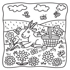 Furry Blossoms – Cute and Easy Coloring Pages for Teens and Adults | Whimsical Animal & Floral Designs Line art vector illustration | Print | Animal Coloring page | Blossoms Coloring Page