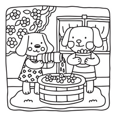 Furry Blossoms – Cute and Easy Coloring Pages for Teens and Adults | Whimsical Animal & Floral Designs Line art vector illustration | Print | Animal Coloring page | Blossoms Coloring Page