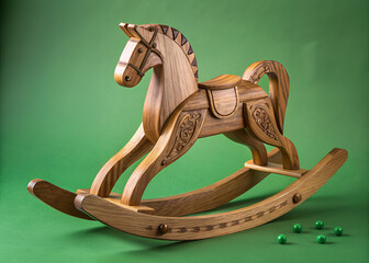 Wooden Horse: A beautifully crafted wooden rocking horse, exuding warmth and nostalgia, stands as a symbol of childhood joy and traditional craftsmanship.