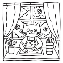 Furry Blossoms – Cute and Easy Coloring Pages for Teens and Adults | Whimsical Animal & Floral Designs Line art vector illustration | Print | Animal Coloring page | Blossoms Coloring Page