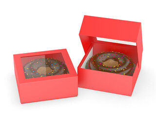 Blank donut paper window box packaging 3d illustration template.