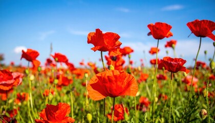 Obraz premium Vibrant Red Poppy Field Under Sunny Sky