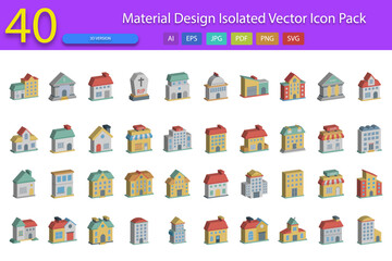 40 3D Material Design Vector Icons | Modern Isometric UI Icon Set


