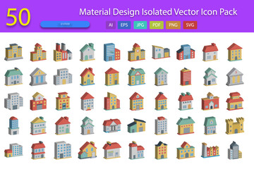 50 3D Material Design Vector Icons | Modern Isometric UI Icon Set

