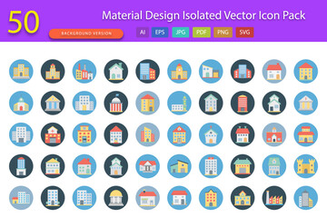 50 Material Design Vector Icons with Background | Modern Flat UI Icons for Web & Apps

