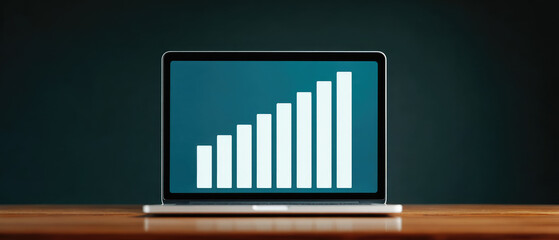 Business growth analysis on digital laptop screen with financial graph and statistical data dashboard at desk for enhanced accounting and calculation insights