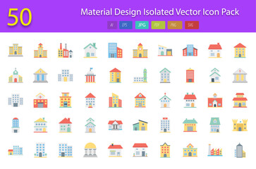 50 Material Design Flat Vector Icons | Clean UI/UX Icons for Web & App Design

