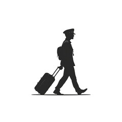 Pilot Silhouette Walking with Suitcase and Cap - Aviation Professional Travel