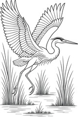 Fototapeta premium Heron vector black silhouette print design