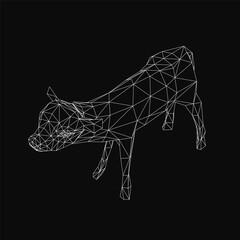 Low poly cow with geometric shapes and clean lines stands out against a black background, creating a striking contrast. The abstract design features angular forms and a minimalist aesthetic.