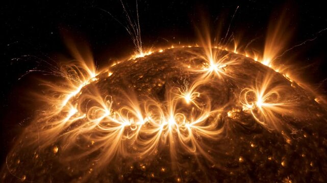 Solar activity with coronal mass ejection and magnetic field lines  