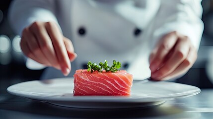 3d render Chef Preparing Exquisite Salmon Dish: A Culinary Masterpiece AI generative