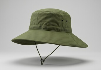 Olive Green Bucket Hat Mockup - Wide Brim Sun Hat Design Template