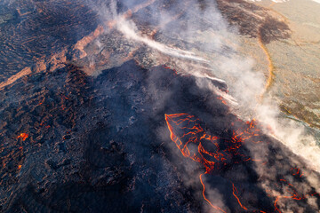Lava in volcano eruption in Iceland