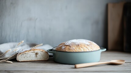 An inviting scene showcasing freshly baked bread alongside rustic kitchen elements, highlighting the warmth of home, culinary delights, and the joy of baking traditions.