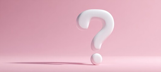 The Bold White Question Mark Floating Above a Soft Pink Surface.