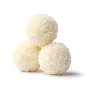 Close-up of a White Coconut Ball Candy Isolated On White