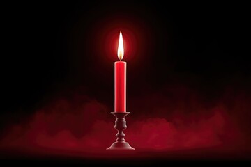 Silhouette of a Gothic Candle Glowing Red in a Dark Atmosphere Creating an Eerie Ambiance