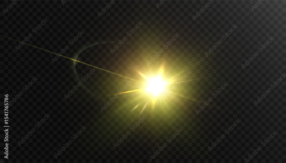 Poster Glowing green beam with glow and flash on dark background. Abstract energy effect in sci-fi style, creating an atmosphere of tension and power.
