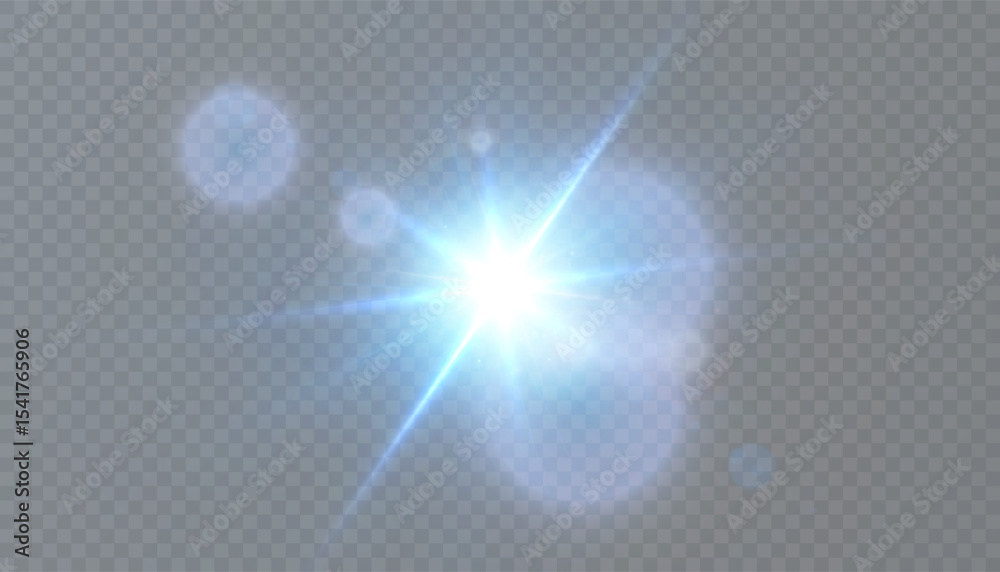 Aufkleber Bright blue light explosion with rays and halo. Glowing blue beam in the form of a flash with a lens effect and glare on a transparent background.
