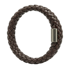 Dark brown leather bracelet with braided design and magnetic clasp