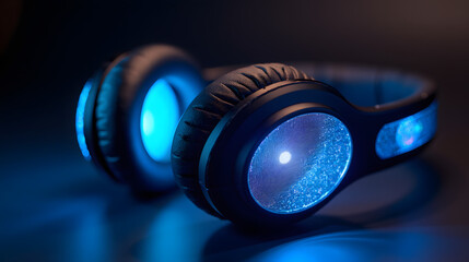 A pair of headphones with light pulses from the earpads