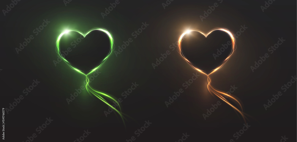 Poster colorful shining hearts with soft glow and shimmer. element for love themes, cards, interfaces and l