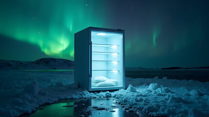 A refrigerator containing an aurora borealis