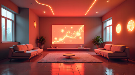 A room with levitating furniture and glowing symbols
