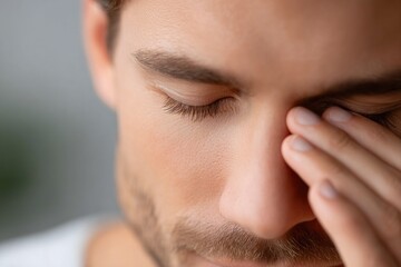 Stressed Man with Eyes Closed and Hand on Face
