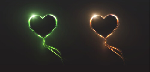 Colorful shining hearts with soft glow and shimmer. Element for love themes, cards, interfaces and light compositions.