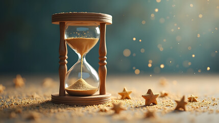 A sand timer leaking stars instead of sand
