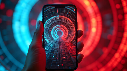 A smartphone displaying an infinite tunnel