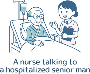 入院しているおじいさんと話をする看護師
A nurse talking to a hospitalized elderly man