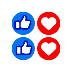  PNG Facebook Like and love icon button, social media reaction icons background, hearts and thumbs up symbols in red and blue button icon. engagement