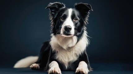 Majestic Border Collie Portrait: A Stunning Black and White Canine Image. This captivating photograph showcases the breed's intelligence and beauty, making it perfect for pet lover