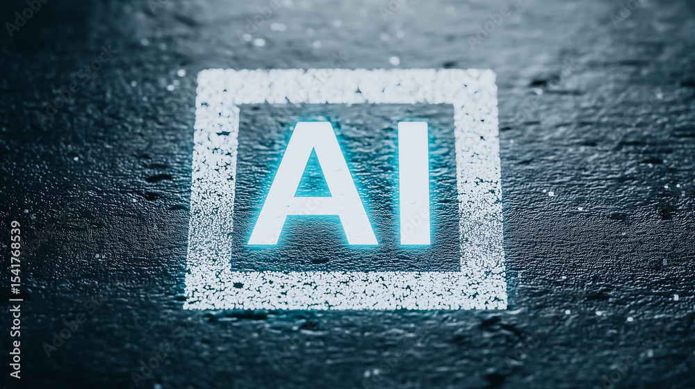 Poster illuminated ai symbol on textured surface: a glowing 