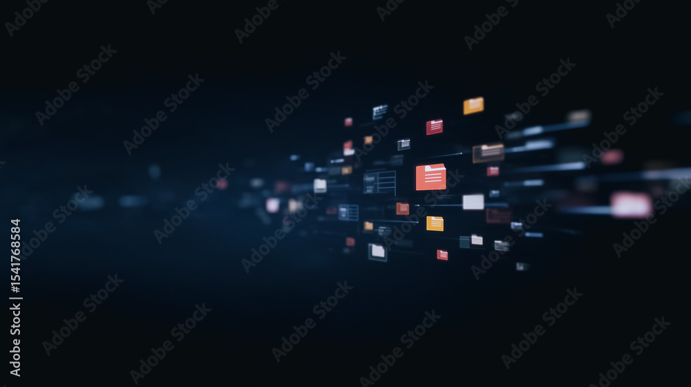 Poster digital stream: a vibrant visual of data in motion. the image encapsulates the concepts of connectiv
